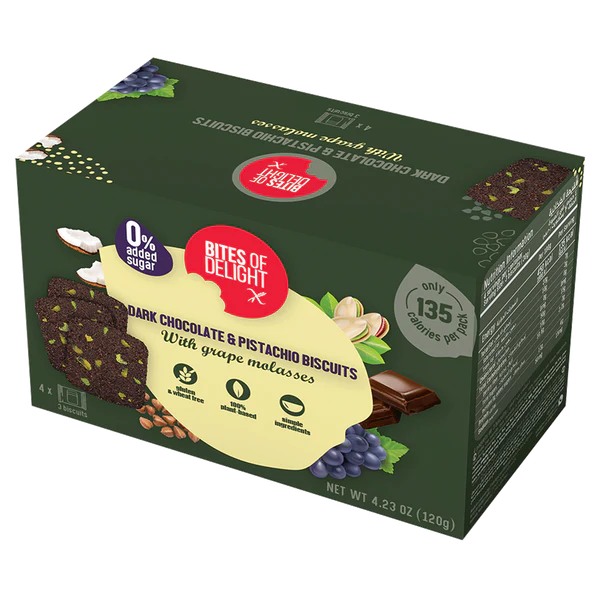 Bites Of Delight Dark Chocolate & Pistcahio Biscuits 120g