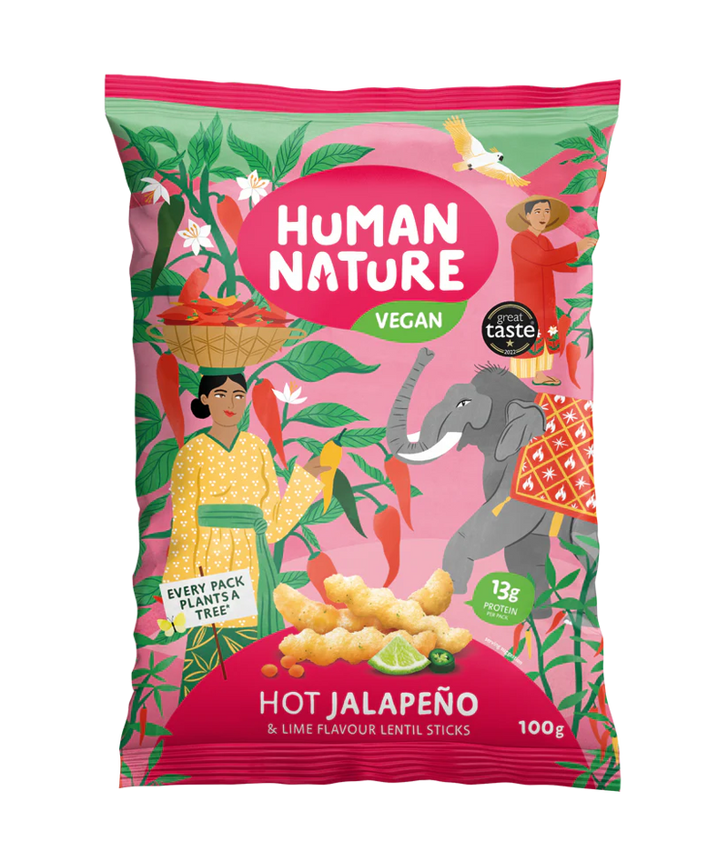 Human Nature Hot Jalapeno And Lime Flavour Lentil Snacks 100g