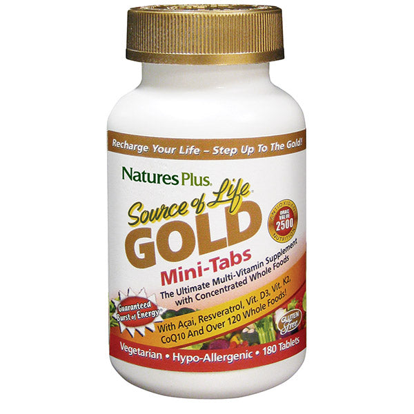 Natures Plus Source of Life Gold, Mini-Tabs, The Ultimate Multi-Vitamin Supplement, 180 Tabs