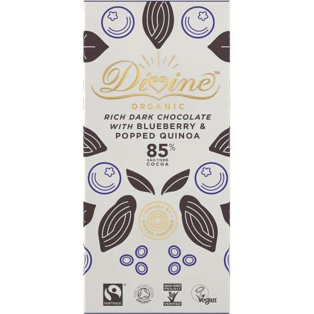 Divine Organic Dark 85% Chocolate with Quinoa & Blueberry 80g